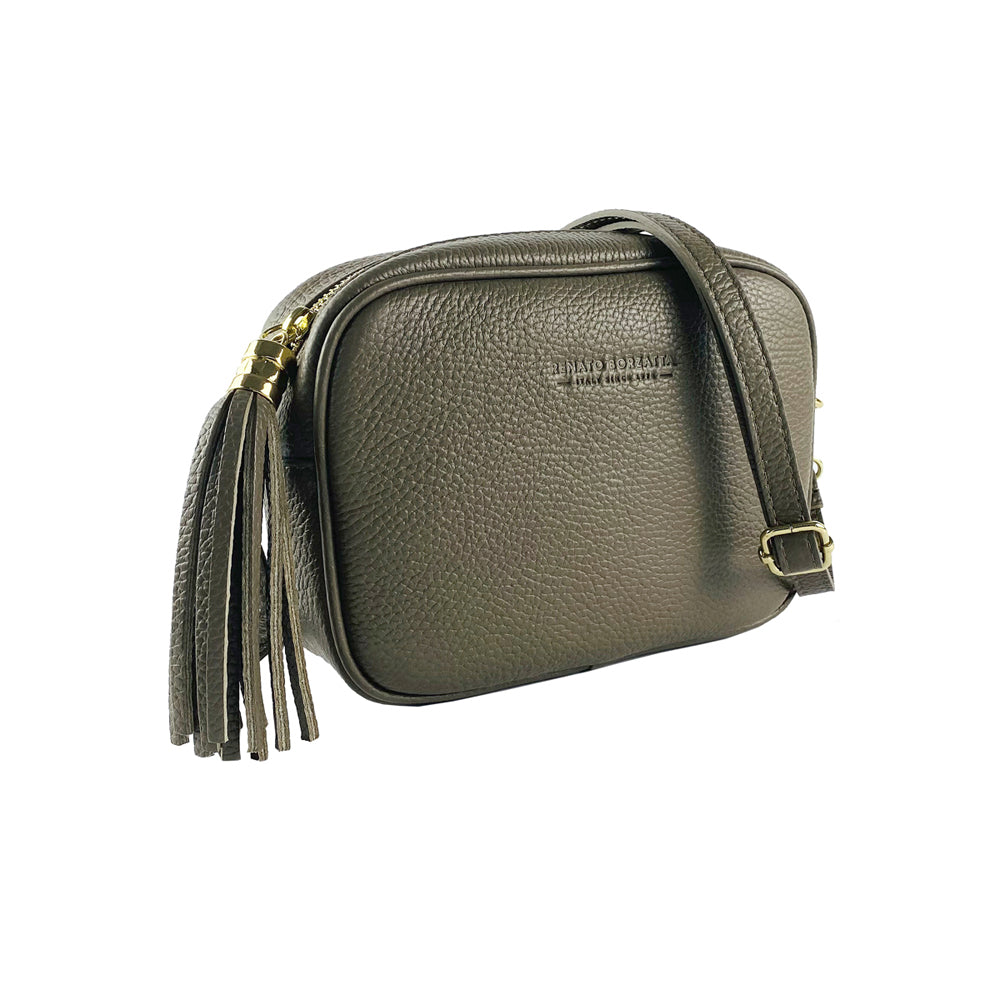 RB1007AQ | Tracollina Donna in Vera Pelle Made in Italy.Tracolla removibile. Attacchi con moschettoni in metallo Oro Lucido - Colore Taupe - Dimensioni: cm 20 x 15 x 7-0