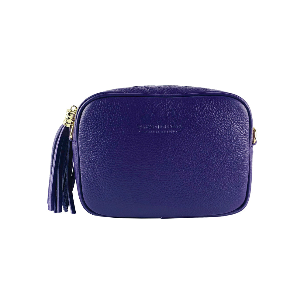 RB1007Y | Tracollina Donna in Vera Pelle Made in Italy.Tracolla removibile. Attacchi con moschettoni in metallo Oro Lucido - Colore Viola - Dimensioni: cm 20 x 15 x 7-1