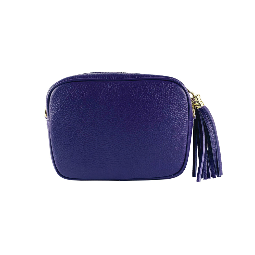 RB1007Y | Tracollina Donna in Vera Pelle Made in Italy.Tracolla removibile. Attacchi con moschettoni in metallo Oro Lucido - Colore Viola - Dimensioni: cm 20 x 15 x 7-3