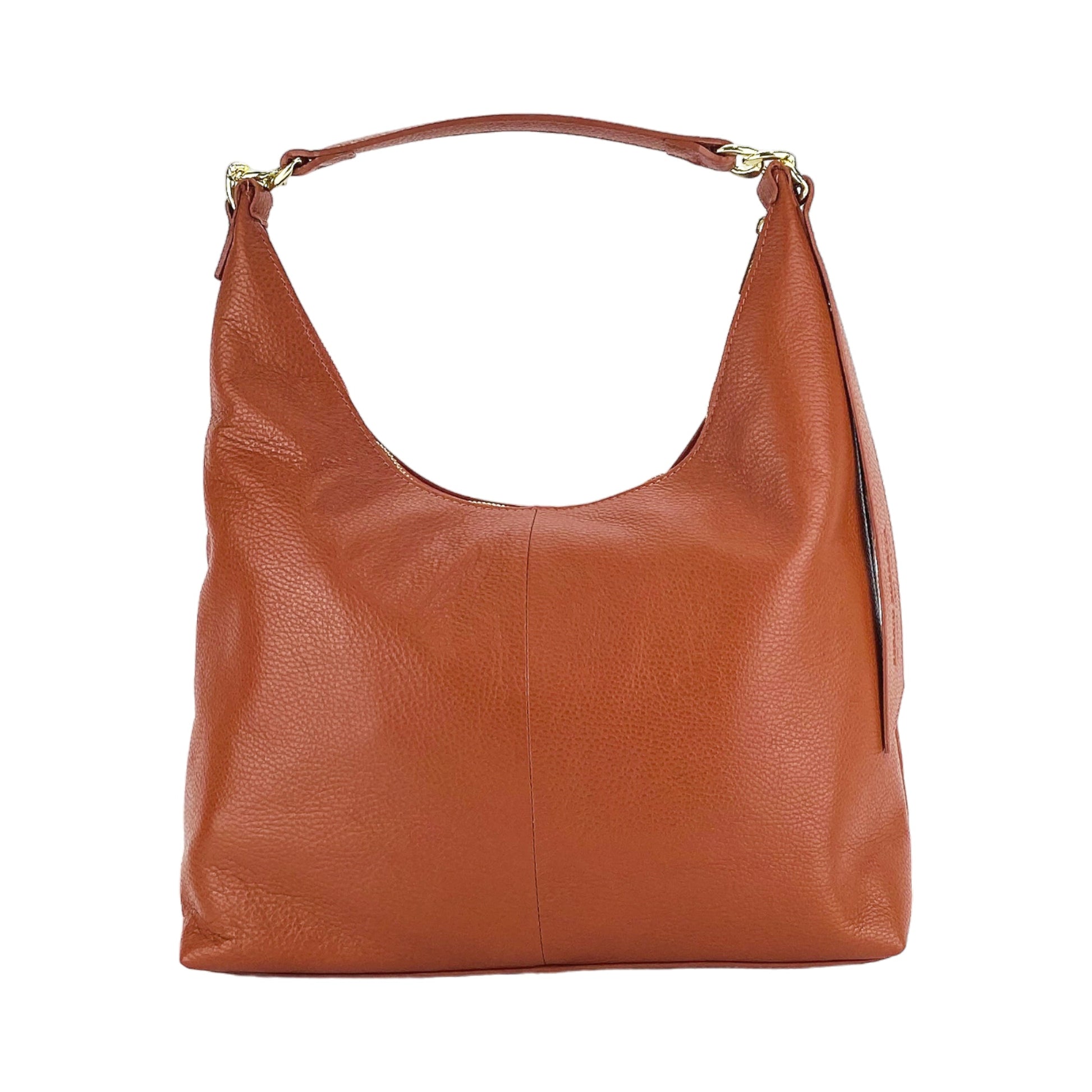 RB1017AM | Borsa Donna a spalla Morbida in Vera Pelle Made in Italy con manico singolo e tracolla removibile. Attacchi con moschettoni in metallo Oro Lucido - Colore Paprika - Dimensioni: cm 36 x 40 x 13-2