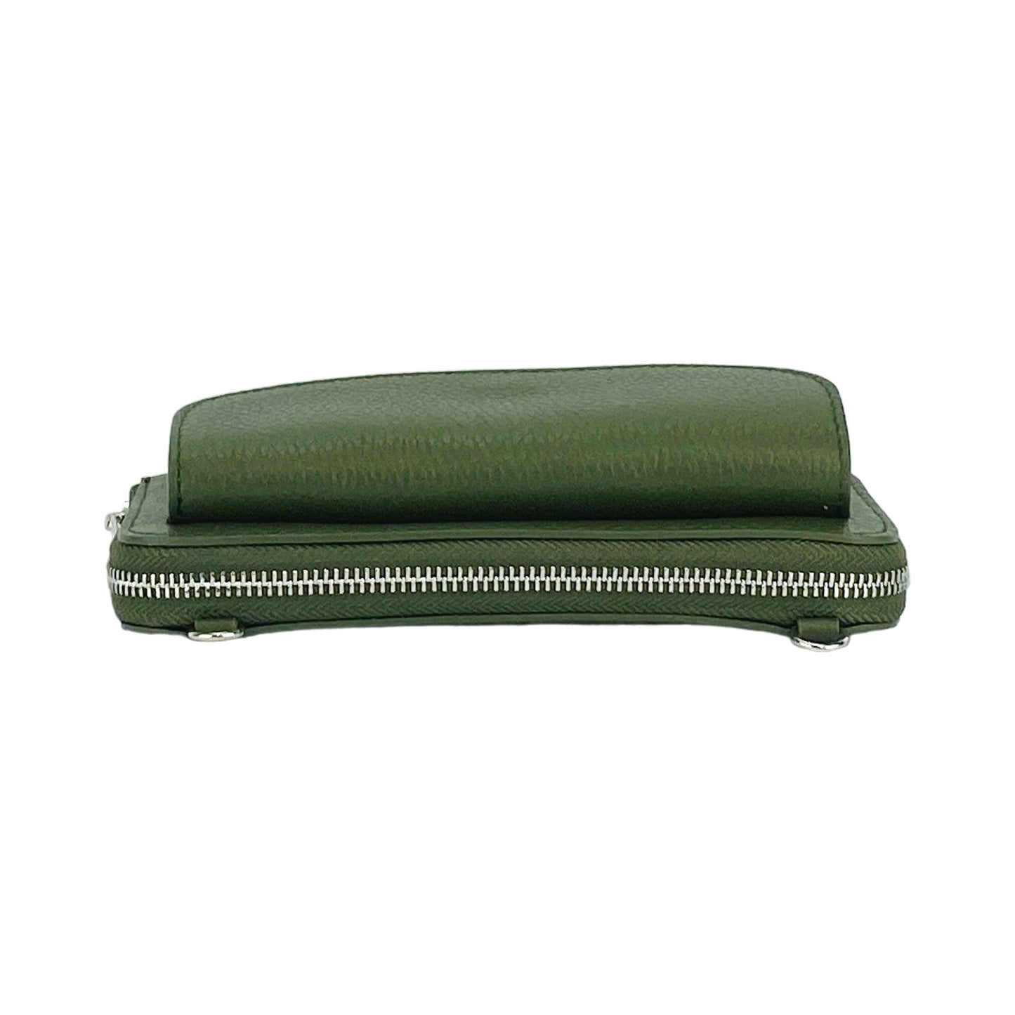 RB1020E | P/Fogli Donna con portacellulare in Vera Pelle Made in Italy con tracolla removibile. Attacchi con moschettoni in metallo Nickel Lucido. Colore Verde.-3
