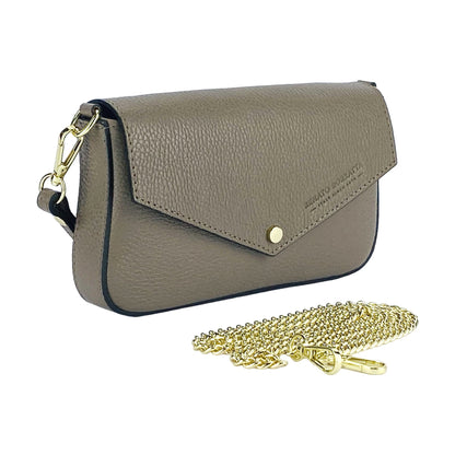 RB1023AQ | Borsa piccola a Spalla con Tracolla a catena removibile in Vera Pelle Made in Italy.-2