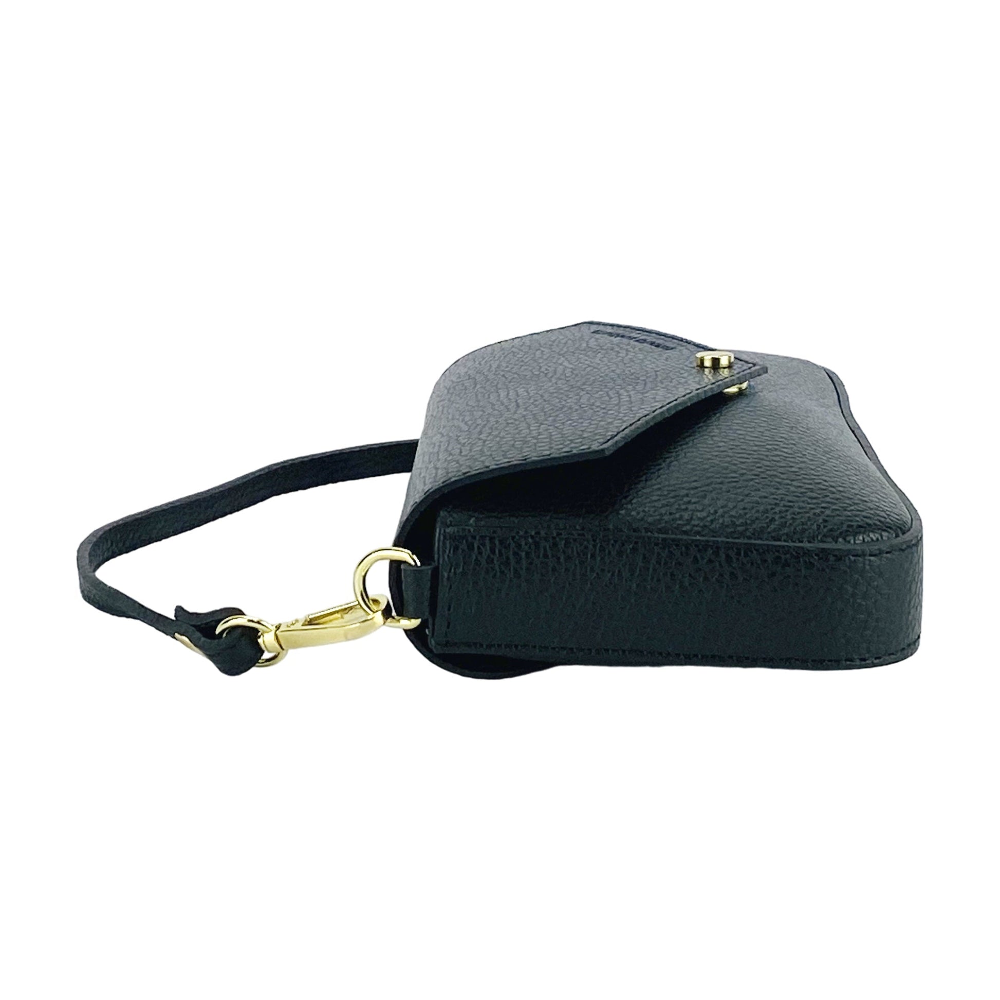 RB1023A | Borsa piccola a Spalla con Tracolla a catena removibile in Vera Pelle Made in Italy. Pattina di Chiusura. Accessori in metallo Oro Lucido - Colore Nero-3