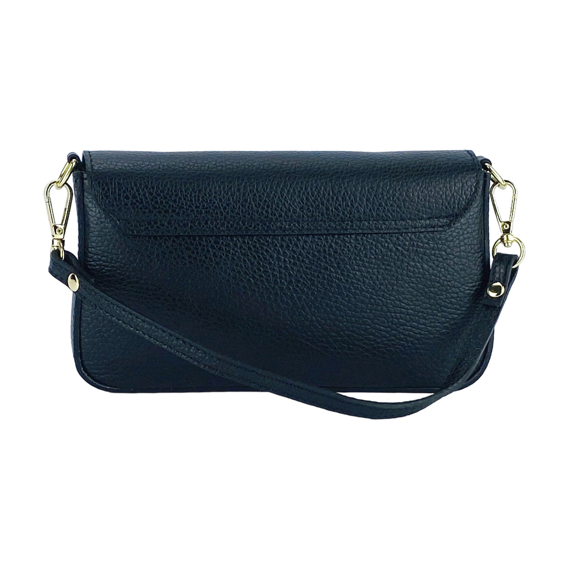 RB1023A | Borsa piccola a Spalla con Tracolla a catena removibile in Vera Pelle Made in Italy. Pattina di Chiusura. Accessori in metallo Oro Lucido - Colore Nero-4