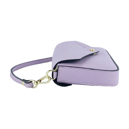 RB1023CI | Borsa piccola a Spalla con Tracolla a catena removibile in Vera Pelle Made in Italy. Pattina di Chiusura - Colore Lilla - Dimensioni: cm 22 x 12 x 3-3