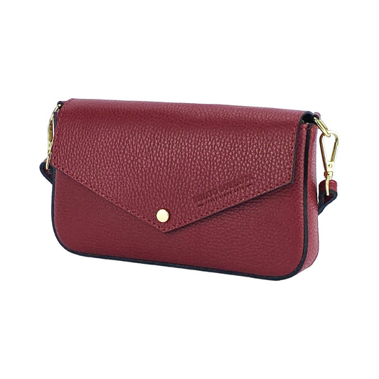 RB1023V | Borsa piccola a Spalla con Tracolla a catena removibile in Vera Pelle Made in Italy. Pattina di Chiusura. Accessori in metallo Oro Lucido - Colore Rosso - Dimensioni: cm 22 x 12 x 3-0