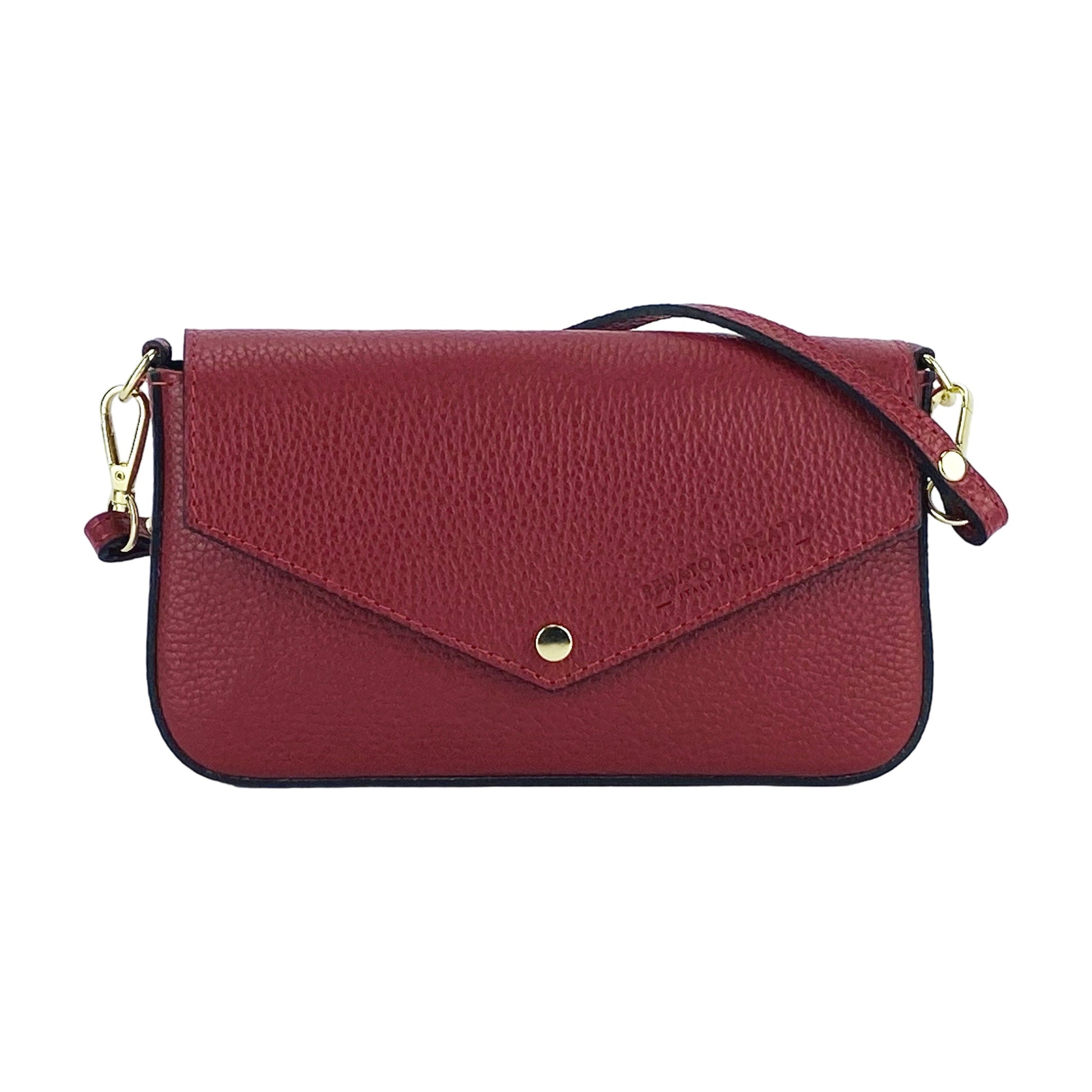 RB1023V | Borsa piccola a Spalla con Tracolla a catena removibile in Vera Pelle Made in Italy. Pattina di Chiusura. Accessori in metallo Oro Lucido - Colore Rosso - Dimensioni: cm 22 x 12 x 3-1