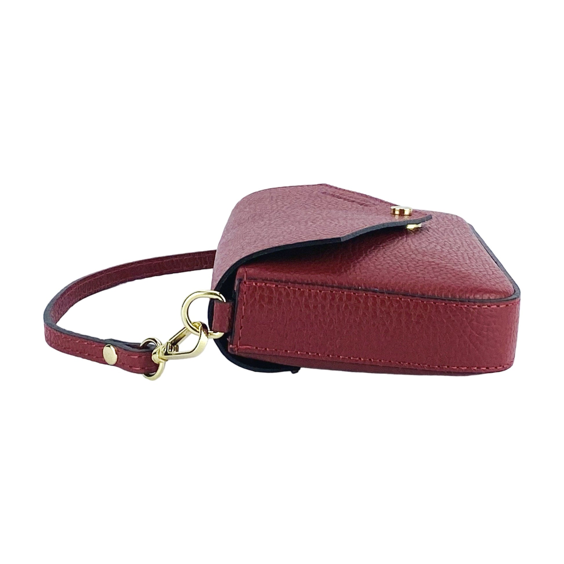 RB1023V | Borsa piccola a Spalla con Tracolla a catena removibile in Vera Pelle Made in Italy. Pattina di Chiusura. Accessori in metallo Oro Lucido - Colore Rosso - Dimensioni: cm 22 x 12 x 3-3