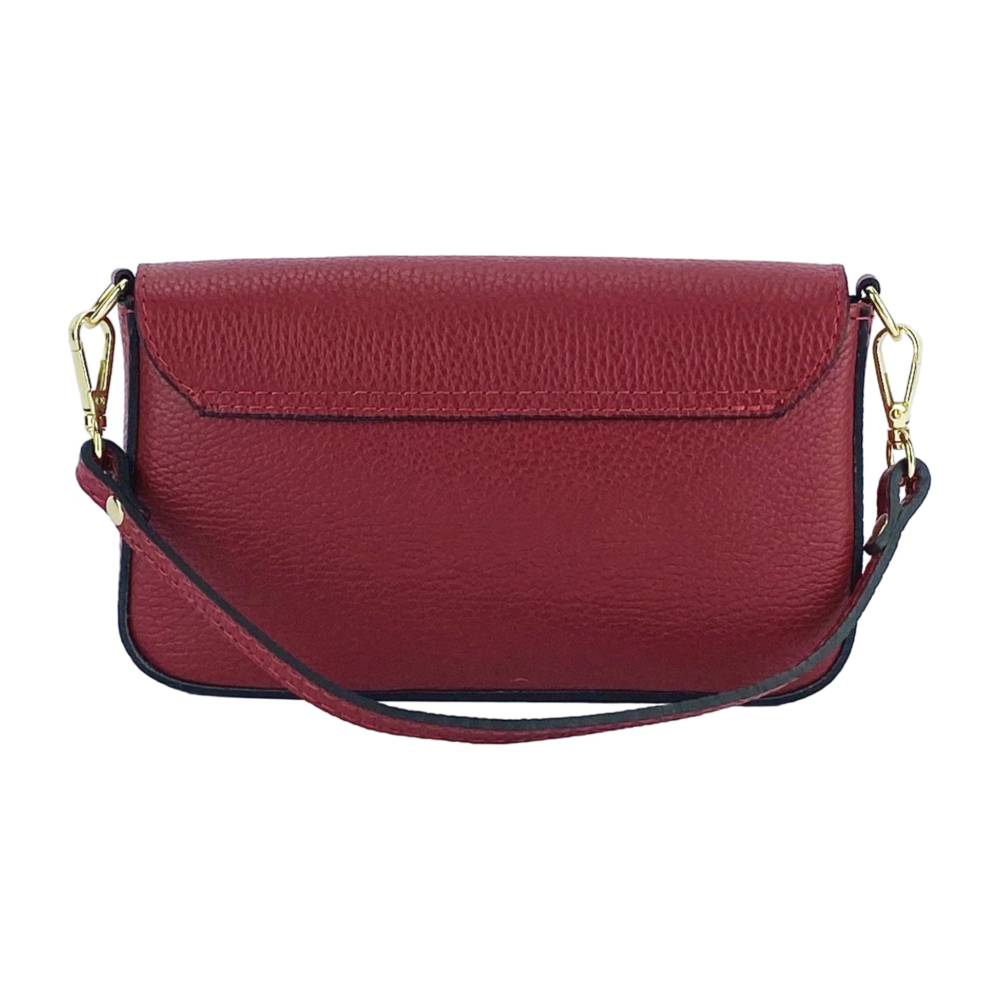 RB1023V | Borsa piccola a Spalla con Tracolla a catena removibile in Vera Pelle Made in Italy. Pattina di Chiusura. Accessori in metallo Oro Lucido - Colore Rosso - Dimensioni: cm 22 x 12 x 3-4