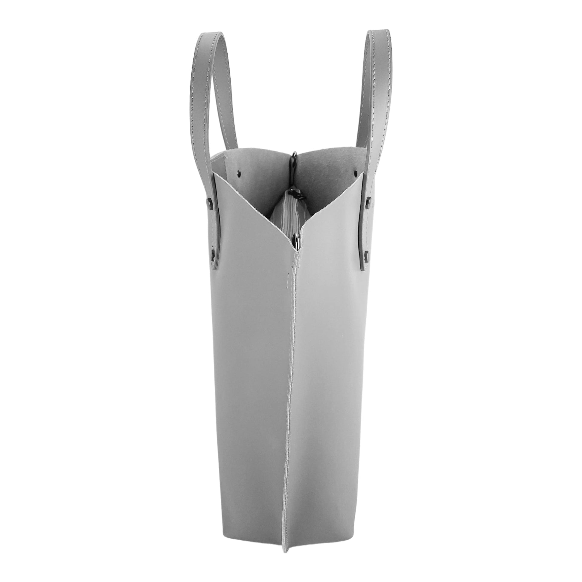 RB1024F  | Borsa Donna a Mano in Vera Pelle Made in Italy con tracolla removibile. Sacca grande interna estraibile. Accessori Canna di Fucile Lucido - Colore Grigio - Dimensioni: cm 48x31x11-3