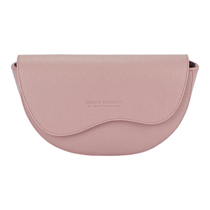 RB1027AZ  | Borsa Donna a Bandoliera stondata in Vera Pelle Made in Italy. Tracolla removibile e regolabile in pelle. Accessori Nickel Lucido - Colore Rosa Antico - Dimensioni: cm 25 x 15 x 9-1