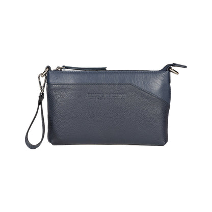 RB2003D | Borsa a Tracolla/Polso in Vera Pelle pieno fiore, grana dollaro/leggera. Tracolla e maniglia removibili. Colore Blu. Dimensioni: cm 22 x 14 x 2,5. Confezione: Sacchetto in Tessuto non Tessuto-1